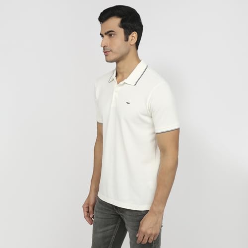 Image of Park Avenue Men Slim Fit Solid Pattern Cotton Polyester Blend Half Sleeve Polo Neck Casual T-Shirt