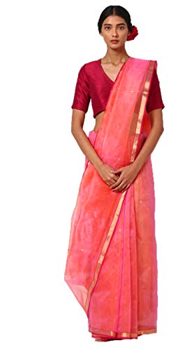 HerClozet Chanderi Handwoven EKNAL Silk Saree (Pink)
