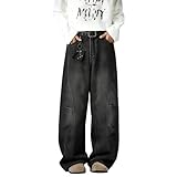 qcdyrxf Mens Y2k Hip Hop Baggy Jeans Wide Leg Loose Fit Jeans Irregular Sutures...