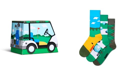 Chaussettes coffret cadeau golf Happy Socks, 3 paires en coton pour homme et femme, idée verte 41-46