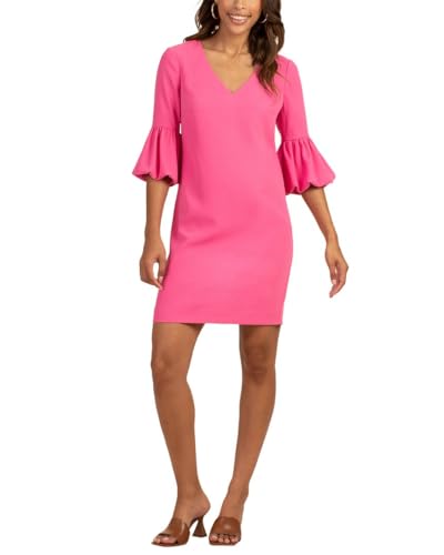 Trina Turk Women's V Neck Puff Sleeve Sheath Dress