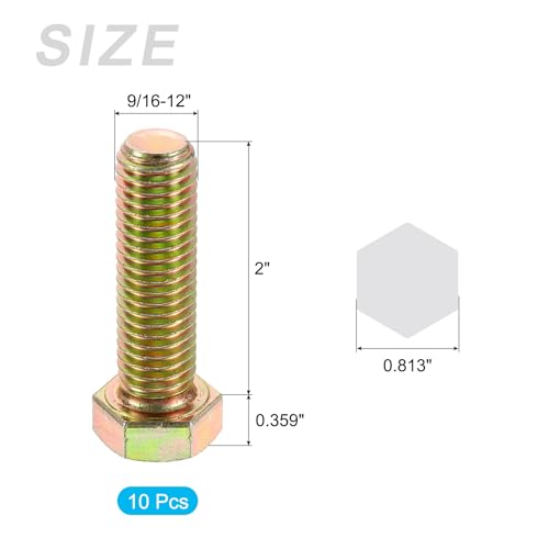 Image of METALLIXITY Hex Bolts (9 /16-12x2) 10Pcs, Carbon Steel Zinc Plated Fully Threaded UNC Hex Head Screw Bolt Machine Screws - for Furniture Repair, Yellow Green