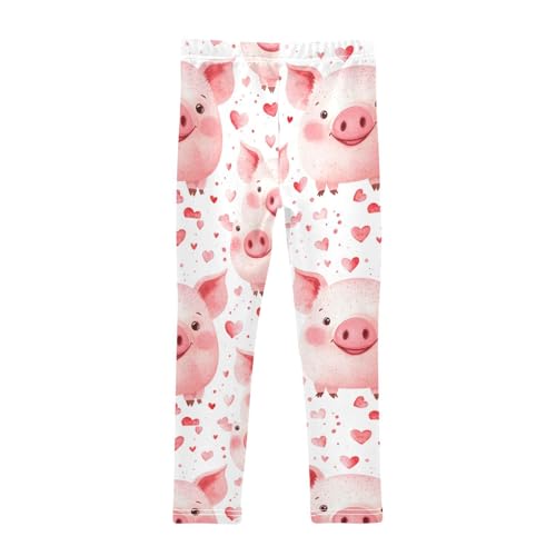 Pink Pig Face Red Hearts Girls Leggings Kids Yoga Pants Dance Active Tights 4T2