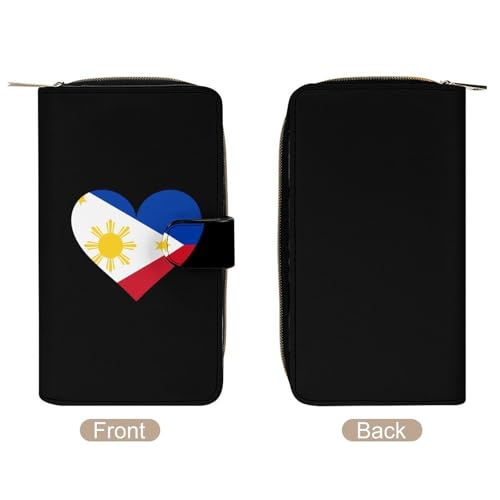 I Love Philippines Filipino Flag Heart Women's Long Wallets Leather Card Holder Purse Zippered Buckle Clutch Handbag3