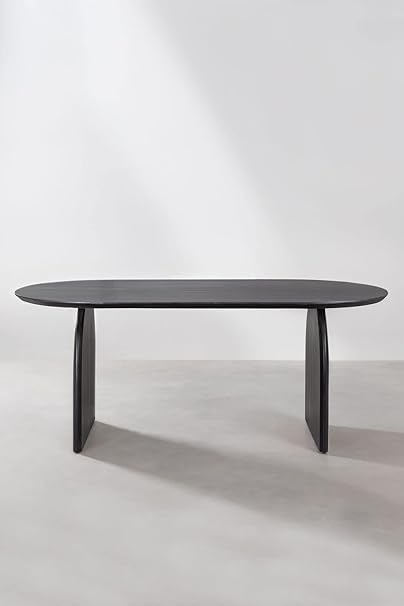 Image of Oval Wooden Dining Table | Dining Room Furniture | Mango Wood Dining | 200 x 105x 79.5 cms for Home (Black)