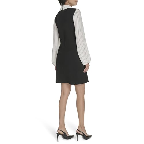 Image of Tommy Hilfiger Women's Long Sleeve Collared Twofer Shift Mini Dress