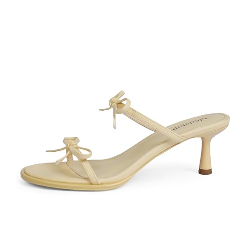 Image of Modatope Two Strap Heeled Sandals for Women Kitten Heel Rounded Toe Heels Women Slip on Open Toe Sandals