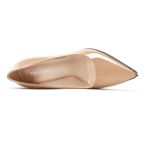 Image of TNYNFBEB Womens Stiletto Mid Heel Pointed Toe Pumps Slip-on Sliver Beaded Prom Wedding Dress Basic Classic Patent Leather 3.5 Inches Heels