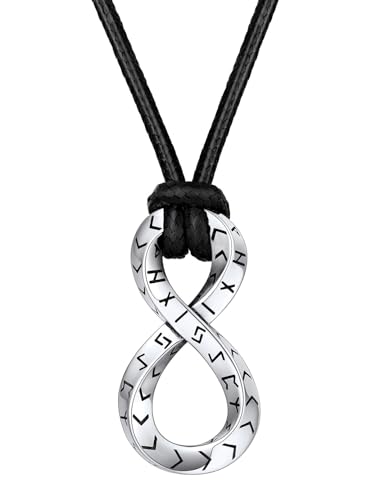 Collier Viking Homme en Acier Inoxydable avec Pendentif Anneau de Möbius Runique et Cordon Cuir