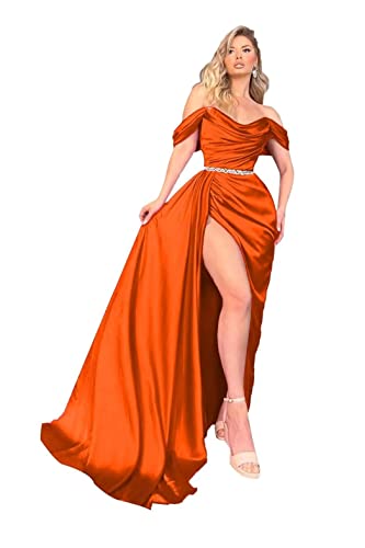 Off Shoulder Prom Dresses 2023 Satin Pleated Belt Mermaid Satin Long Split Evening Formal Gowns for Women Bridesmaid Dresses3