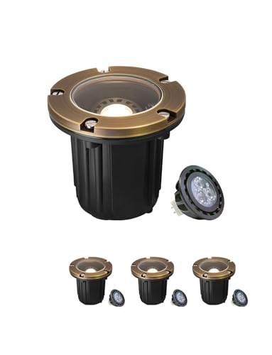MALORY Brass Top Cover Landscape Well Lights, (4.6''H) 12V Low