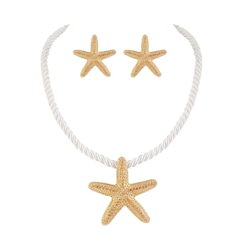Bocar Gold Starfish Pendant Necklace Earring for Women Starfish Rope Chain Necklace Set Beach Choker Necklace (NK-10761-Starfish)