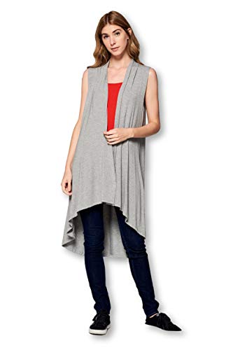 Women's Sleeveless Extra Soft Bamboo Layering Long Duster Cardigan Vest - Made in USA (Large, Grey)