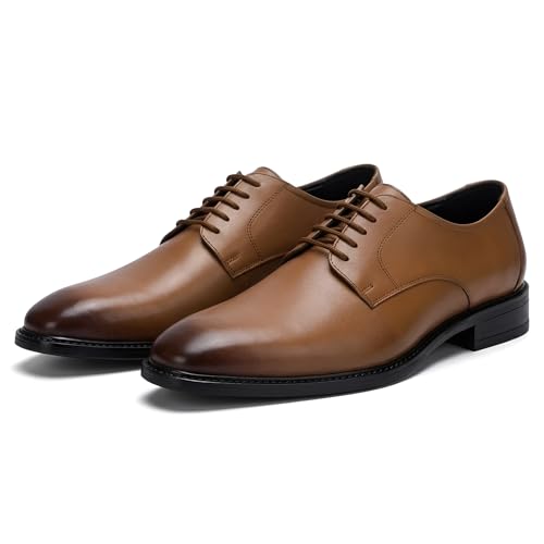 Image of Men's Genuine Leather Formal Lace-Up Shoes | Classic Plain Toe Derby Shoes | Formal Office, Business