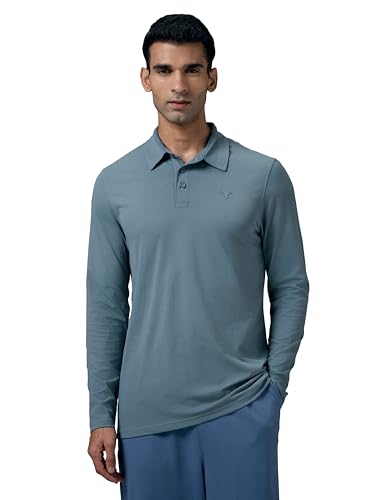 Image of TECHNOSPORT Mens Slim Fit Solid Full Sleeve Cotflex Polo T-Shirt for Regular and Casual Uses