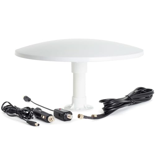 KUMA Cosmos Kit Amplificatore di Segnale per Antenna TV - Esterno Digitale HD Antenne Amplificata per Roulotte Camper Furgoni Camion Barca - Base Vite Portatile Potenziatore per Antena HDTV - 12v