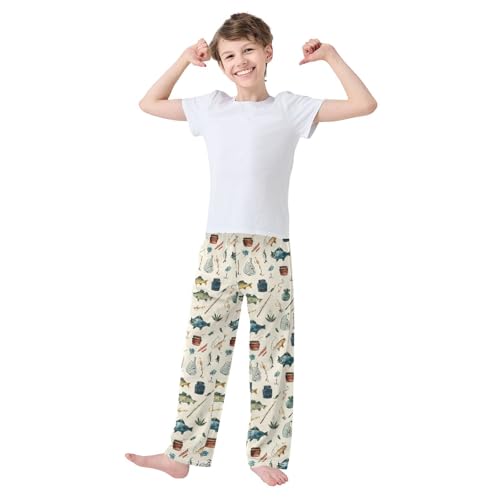Pattern Of Fishing Themed Lounge Pajama Pants Soft PJ Bottoms for Sleepwear Ages 6-14 Years3