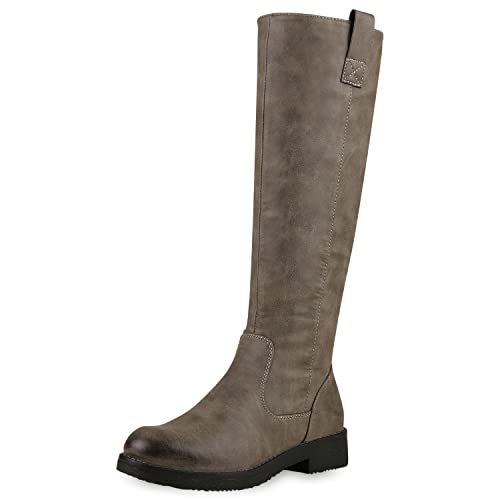 VAN HILL Klassische Stiefel Damen Schuhe Leicht Gefüttert Boots Profilsohle 149798 Grau 38