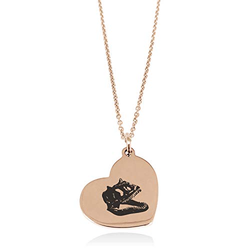 Tioneer Rose Gold Plated Stainless Steel Allosaurus Skull Floating Heart Tag Charm Pendant Necklace