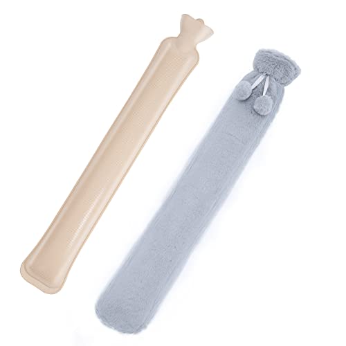 Botella de agua caliente con cuello de 75 x 12 cm con tapa calentador, botella de agua caliente larga con cubierta de 2 l suave para niños Cover