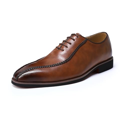 Image of Allthemen Mens Lace Up Formal Dress Shoes Elegant Comfortable Brogues Derby Oxford Business Fashion Shoes Brown 10.5 UK