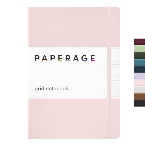 Image of PAPERAGE Graph Paper Journal Notebook, (Blush), 160 Pages, Medium 5.6 in x 8 in - 100 GSM Thick Paper - Hardcover Grid Notebook for Work or School
