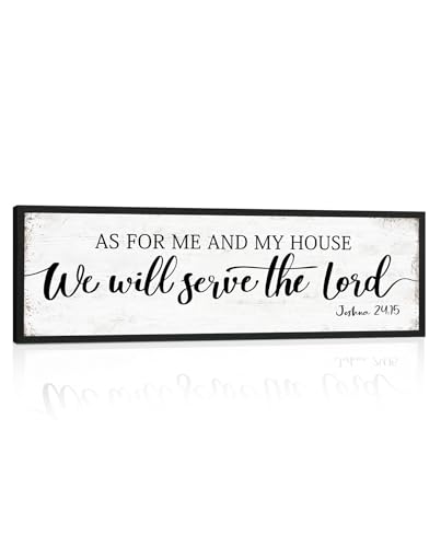 As for Me and My House We Will Serve the Lord Sign: Rustic Family Bedroom Signs Wall Decor Above Bed Framed Country Wall Plaque Hanging Farmhouse Bible Verse Sign Christian Art Gifts 12 x 40