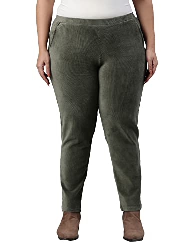 Image of GO COLORS Solid Corduroy Treggings for Women | Warmtech, Mid Rise, Side Pocket