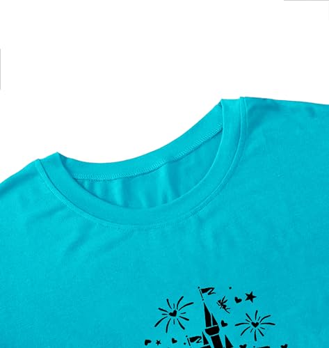 Image of Dapiaoliang Birthday Crew Shirts for Women Vintage Magic Castle Graphic Print Happy Birthday T Shirt Summer Casual Short Sleeve Loose Fit Plus Size Magical Tee Tops(Lake Blue XXL), XX-Large