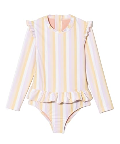 Image of Girls One Piece Swimsuits Zipper Rash Guard Long Sleeve Bathing Suit with Ruffle Hem UPF50+