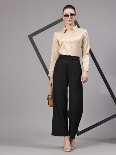 Image of Style Quotient Women Olive Satin Regular Formal Shirt