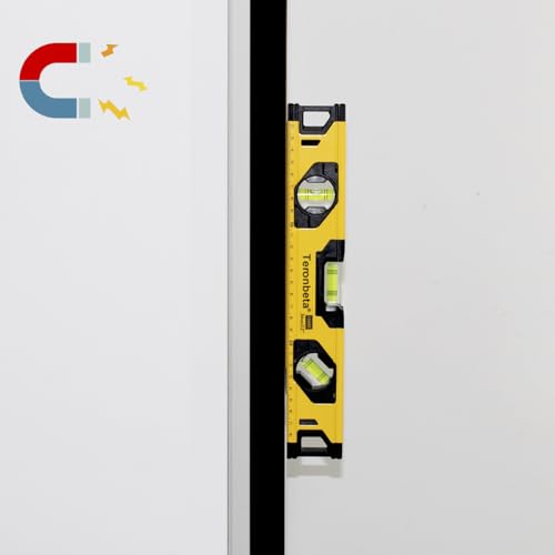Image of Aluminium Alloy Spirit Level 300 mm /12 Inch Shock Proof Torpedo Level with Magnetic Base and 3 Bubble 45,90,180 - Yellow /Black