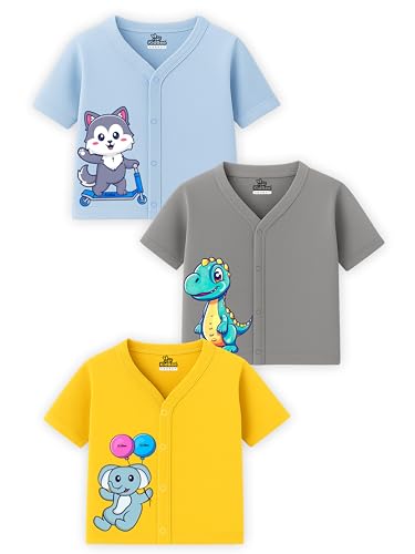 Image of Kidbee Baby Front-Open Cotton Jabla /Top, Full Sleeve, Unisex, Months, Pack of 3