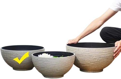 金魚鉢 睡蓮鉢 大型 屋外飼育 メダカ 鉢 プラスチック製の模造石 睡蓮鉢 軽量 れにくい 頑丈 メダカ鉢 水生植物に 飾り 池 水草 金魚鉢 大型植木鉢 屋外 植物 ビオトープ 容器 (中,砂の色)