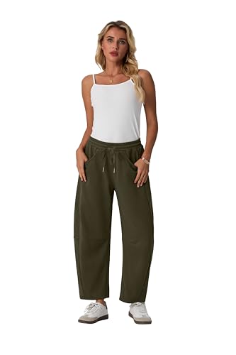 Lepunuo Barrel Sweatpants Women Casual Baggy Elastic Waisted Pants Wide Leg Gym Trousers with Pockets