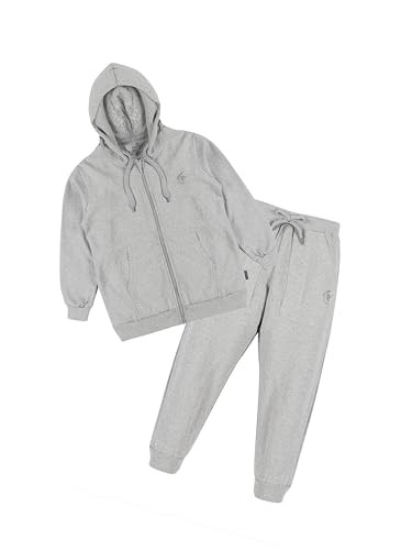 Image of Boys Solid Fleece Full Sleeve Zip Front Open Hooded Sweatshirt With Track Pant Set