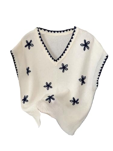 Image of SOLY HUX Women's Short Sleeve Sweater 3D Floral Sweaters Pullover Tank Tops Knit Vest Trendy Fashion Clothing