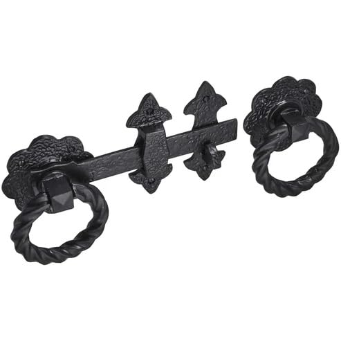 Old Hill Ironworks Gate Latch 8" (210mm) – Fleur De LYS Heavy Duty Twisted Ring Gate Latch – Rustic Wrought Iron Style Latch for Garden Gates, Fence Gates, Shed Doors & Barn Doors