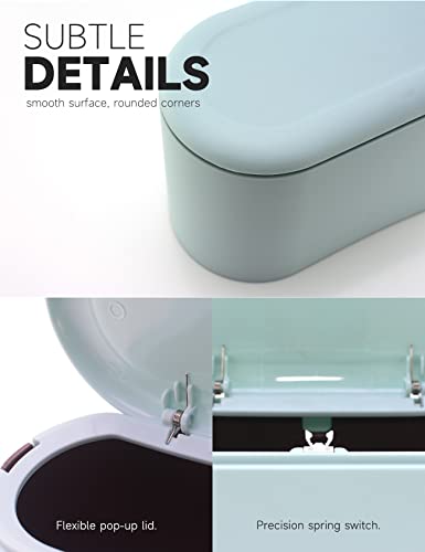 Mongtinglu Mini Trash Can With Lid - Removable Small Garbage Can, Tiny Plastic Trash Bin, Pop Up Countertop Wastebasket, Counter Garbage Lint Bin For Bathroom,Office,Kitchen,Desk,Table(Light Blue) #TOP5