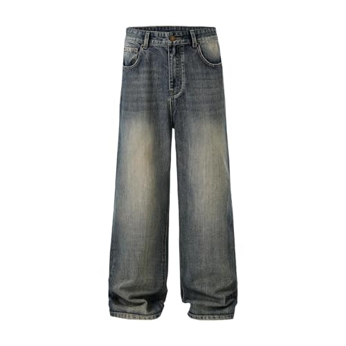Men's Denim Pants Hip-Hop High Street Summer Casual Straight Leg Jeans