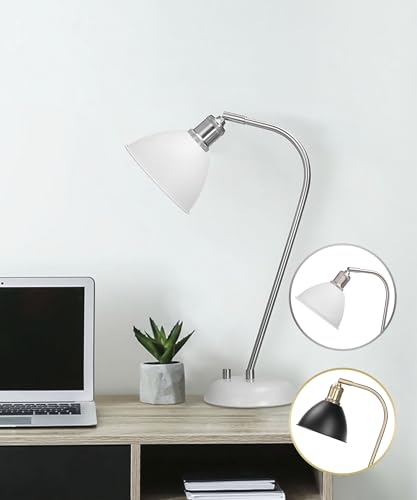 Image of HarvestLand Halo Desk Lamp, Reading Lamp for Home Office, White | 345 adjustable pharmacy-style lamp with solid base for nightstand, reading, and bedroom decor.