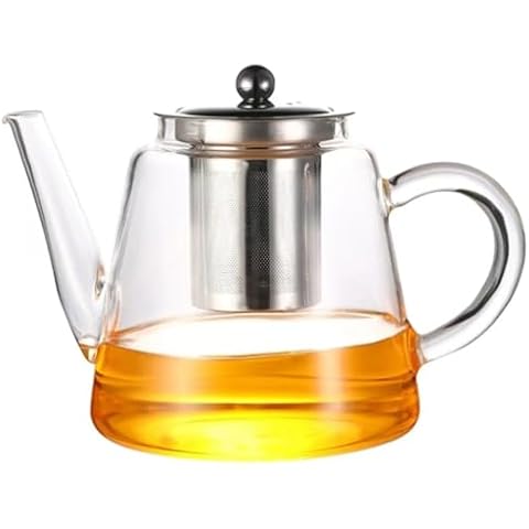 JIABO 40 oz/1200 ml Glass Teapot with Removable Stainless Steel Infuser,Heat Resistant Borosilicate Glass Teapot,Glass Tea Kettle Stovetop Safe,Blooming and Loose Leaf Tea Maker Cover