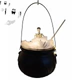 Caldero grande | Caldero Decoración de casa embrujada con esqueleto y luces LED | Cuenco de bruja negro festivo para porche, al aire libre, escritorio, entrada, hogar, patio interior