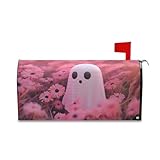 Pink Ghost Halloween Mailbox Cover Magnetic Mailboxes Wraps Letter Post Box Cover Decorative Standard Size 18x21 in Garden Yard