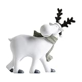Meideli Nordic Minimalist Resin Reindeer Figurine with Knitted Scarf, Cute Healing Deer Statue, Matte White Mini Animal Tabletop Ornament for TV Console Entryway Cabinet, Warm Housewarming Gift C