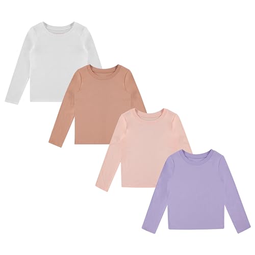 Recopilación de Camisetas de manga larga para Niña los mejores 10. 44 BTween Girls - Paquete de 4 camisetas de manga larga con gráficos de mezcla de algodón, divertidos diseños vibrantes, Basc1, 7-8