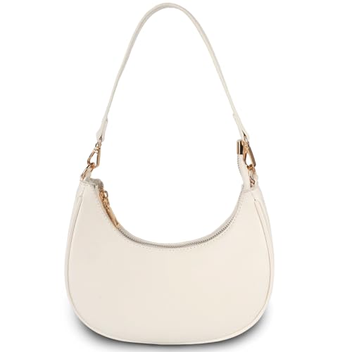 Camilife Bolso de hombro de media luna para mujer, piel sintética, cremallera, diseño retro, Y2k moda, hobo bag, regalo para citas, viajes, fiestas, compras, beige