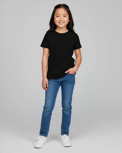 Image of Real Essentials 5 Pack: Girls' Cotton Short Sleeve Crew Neck T-Shirt - Athletic Tee Shirt for Teens Kids Youth (Ages 4-16)