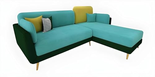 Image of Modern & Luxury Cushioned Couch Relax sectional Sofa in Fabric & Velvet and Heavy Duty Sofa for bedrooms Living Rooms Guest Room Home and Office-(LHP 4 Seater Sky Blue & Green).