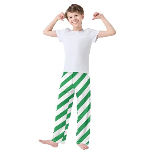 Boys' Pants Green and White Diagonal Lines Long Bottoms Jogger Pants Elastic Waist Trousers with Pockets S-XL2